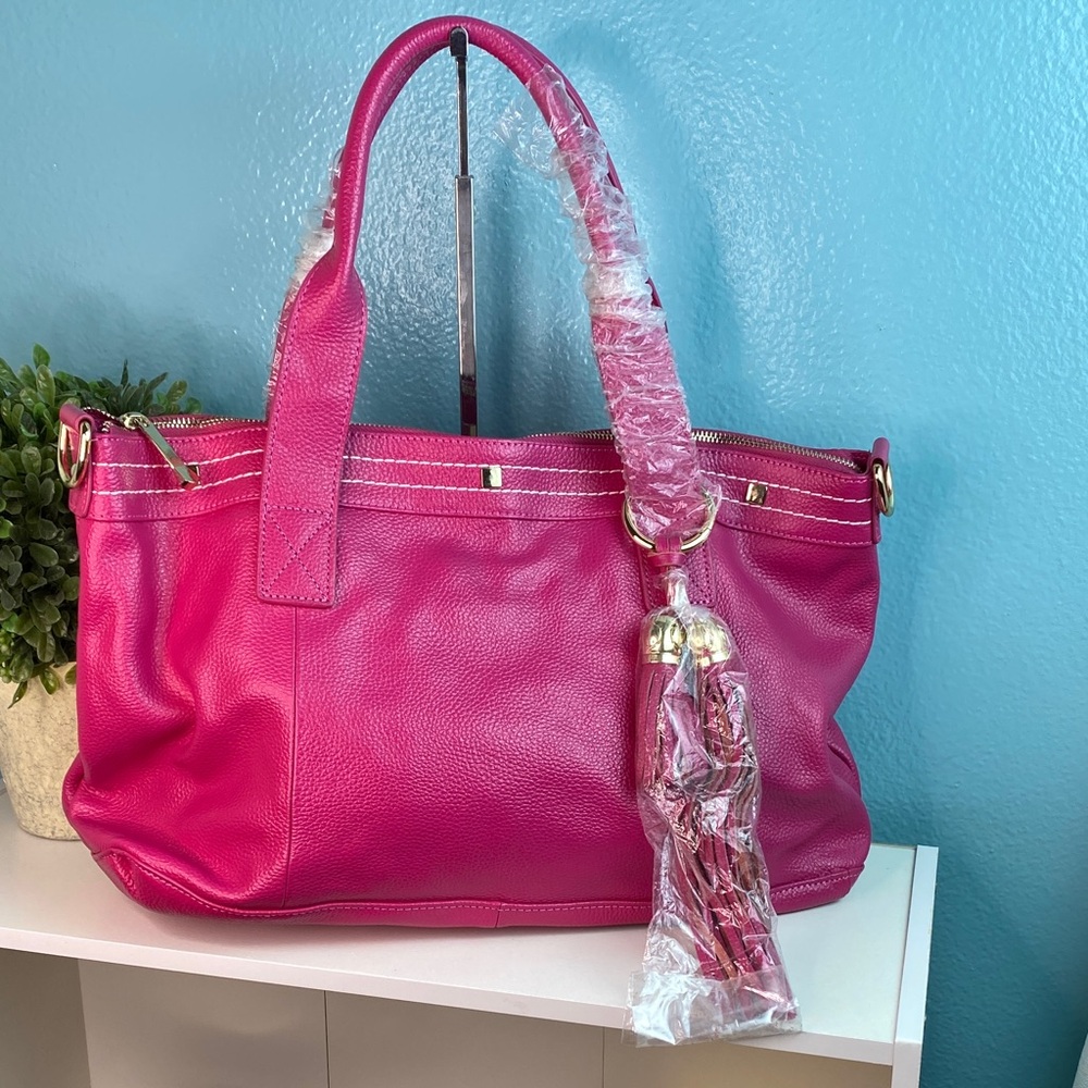 Hot Pink Leather Shoulder Bag with Gold Accents NWT